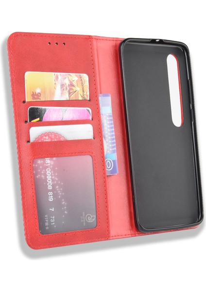 Xiaomi Mi 10 5g/mi 10 Pro 5g-Red Için Otomatik Emilmiş Retro Deri Cüzdan Kılıfı (Yurt Dışından)