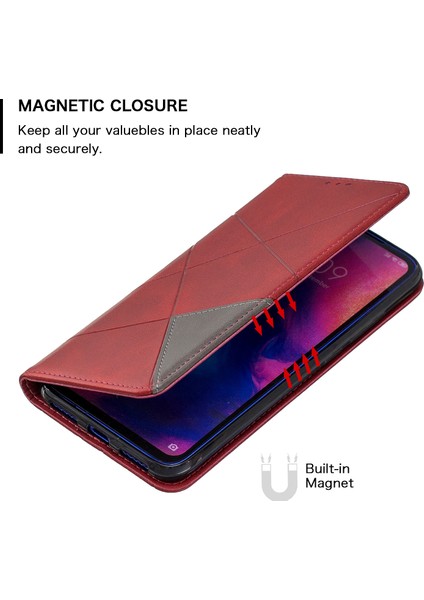 Xiaomi Redmi Için Geometrik Desen Deri Kart Tutucu Kılıf Not 7/not 7 Pro (Hindistan)/not 7s-Red (Yurt Dışından)