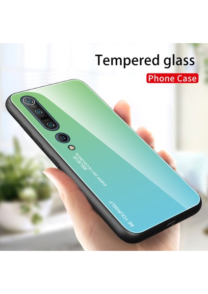 Xiaomi Mi 10/mi 10 Pro-Hafif Mavi Için Gradyan Renk Temperli Cam+Pc+Tpu Telefon Kasası (Yurt Dışından)