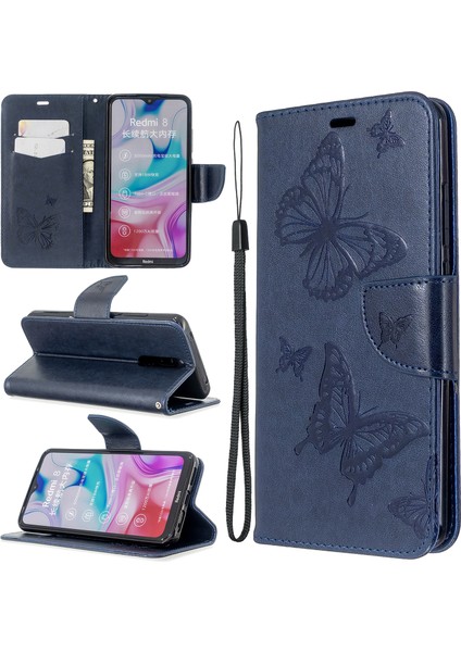 Xiaomi Redmi 8-Blue Için Kelebek Pu Deri Cüzdan Kılıfı (Yurt Dışından)