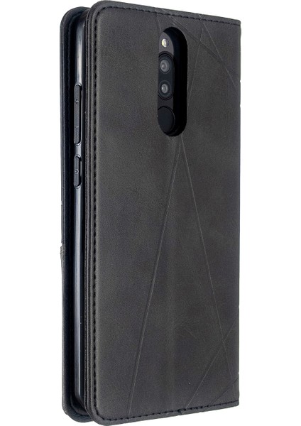 4U Sky Geometrik Desen Standı Deri Kart Tutucu Xiaomi Redmi 8-Black Için (Yurt Dışından)