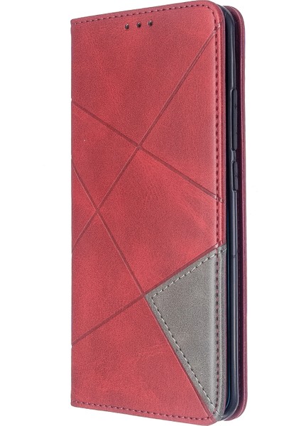 Xiaomi Mi Cc9 Pro/mi Note 10/mi Note 10 Pro-Red Için Geometrik Desen Deri Deri Stand Kılıfı (Yurt Dışından)