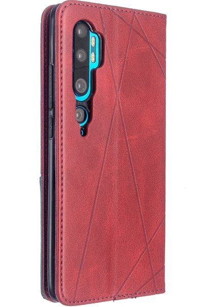 Xiaomi Mi Cc9 Pro/mi Note 10/mi Note 10 Pro-Red Için Geometrik Desen Deri Deri Stand Kılıfı (Yurt Dışından)