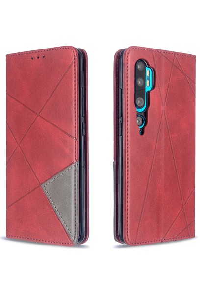 Xiaomi Mi Cc9 Pro/mi Note 10/mi Note 10 Pro-Red Için Geometrik Desen Deri Deri Stand Kılıfı (Yurt Dışından)