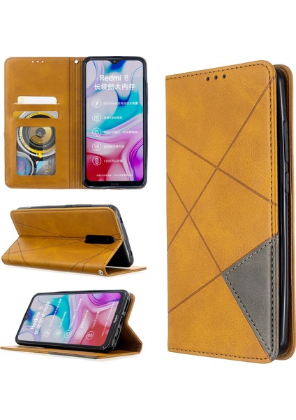 4U Sky Geometrik Desen Stand Deri Kartı Tutucu Xiaomi Redmi 8-Brown (Yurt Dışından)