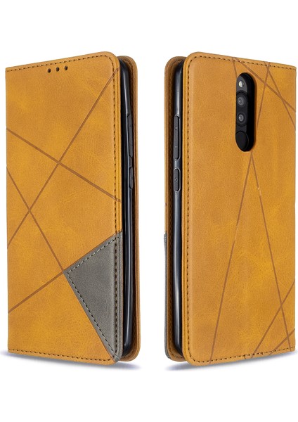 4U Sky Geometrik Desen Stand Deri Kartı Tutucu Xiaomi Redmi 8-Brown (Yurt Dışından)