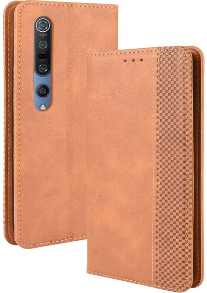 Xiaomi Mi 10 5g/mi 10 Pro 5g-Brown Için Otomatik Emilmiş Retro Deri Cüzdan Kılıfı (Yurt Dışından)