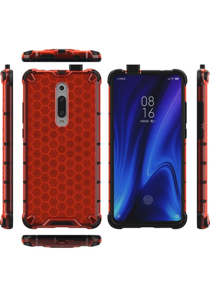 Petek Deseni Tpu+Pc Hibrit Şok Geçirmez Telefon Xiaomi Redmi K20/REDMI K20 Pro/mi 9t/mi 9t Pro-Kırmızı (Yurt Dışından)