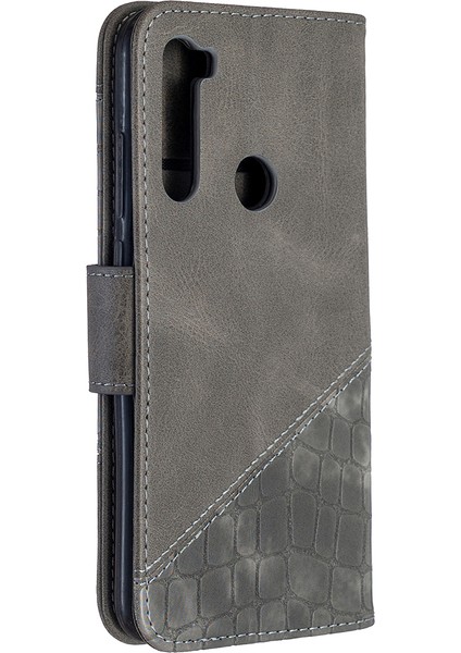 Timsah Cilt Çeşitli Renkli Deri Cüzdan Telefon Kapağı Xiaomi Redmi Note 8t-Grey (Yurt Dışından)