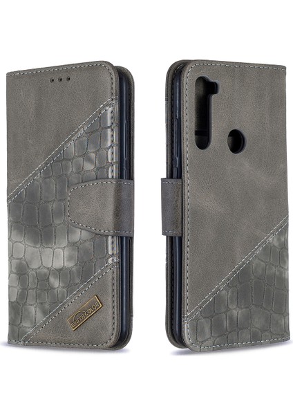 Timsah Cilt Çeşitli Renkli Deri Cüzdan Telefon Kapağı Xiaomi Redmi Note 8t-Grey (Yurt Dışından)
