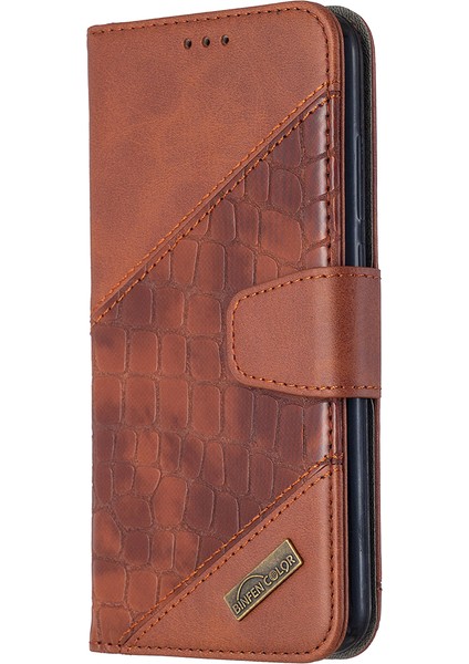 Timsah Cilt Çeşitli Renkli Deri Cüzdan Telefon Kapağı Xiaomi Redmi Note 8t-Brown (Yurt Dışından)