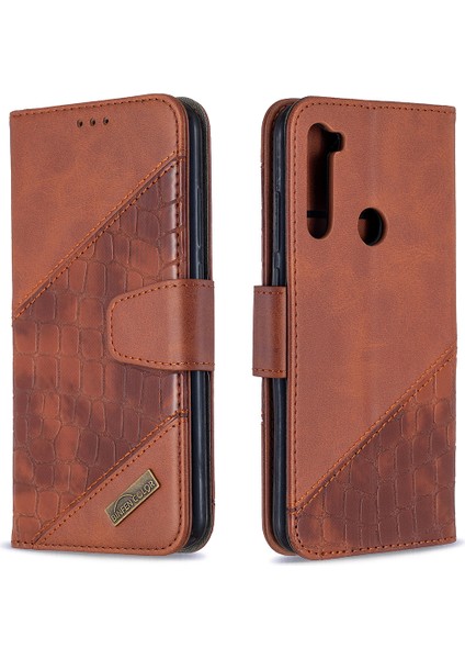 Timsah Cilt Çeşitli Renkli Deri Cüzdan Telefon Kapağı Xiaomi Redmi Note 8t-Brown (Yurt Dışından)