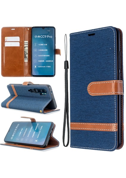 Xiaomi Mi Cc9 Pro/mi Note 10/mi Note 10 Pro-Dark Mavi Için Çeşitli Kot Kot Deri Deri Cüzdan Kılıf (Yurt Dışından)