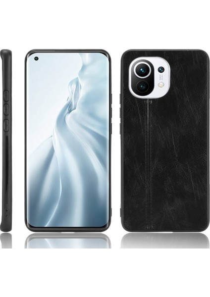 Xiaomi Mi Için Pu Derisi Kaplamalı Pc+Tpu Cep Telefon Kılıfı 11 Koruyucu Kabuk Black (Yurt Dışından)