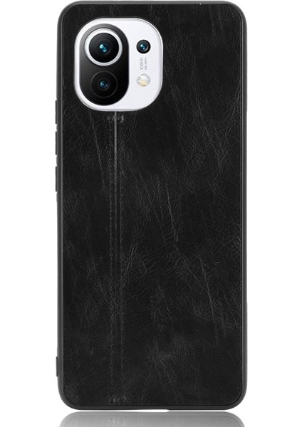 Xiaomi Mi Için Pu Derisi Kaplamalı Pc+Tpu Cep Telefon Kılıfı 11 Koruyucu Kabuk Black (Yurt Dışından)