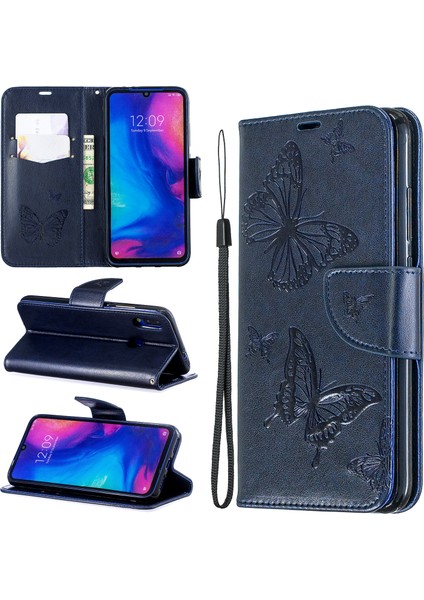 Xiaomi Redmi Için Not 7s/not 7/note 7 Pro (Hindistan) Pu Deri Dergisi Kelebekler Telefon Kılıf Mavisi (Yurt Dışından)
