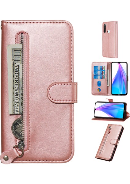 Xiaomi Redmi Için Cüzdan Kılıflı Fermuar Cep Deri 8t-Rose Altın (Yurt Dışından)