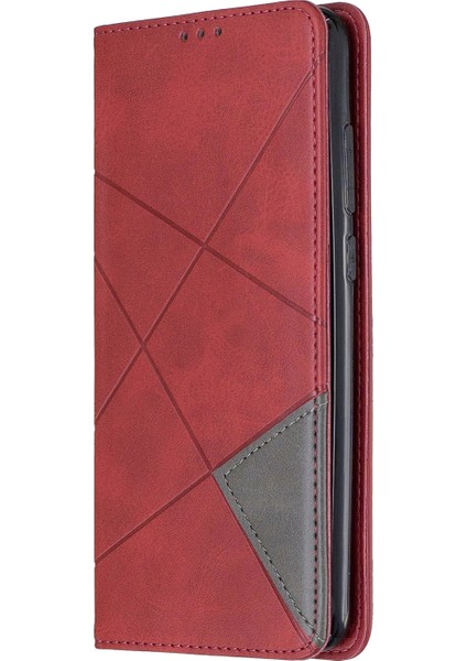 Geometrik Desen Standı Deri Kart Tutucu Xiaomi Redmi Note 8 Pro-Kırmızı (Yurt Dışından) fiyatları