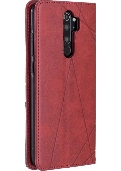 Geometrik Desen Standı Deri Kart Tutucu Xiaomi Redmi Note 8 Pro-Kırmızı (Yurt Dışından) modelleri