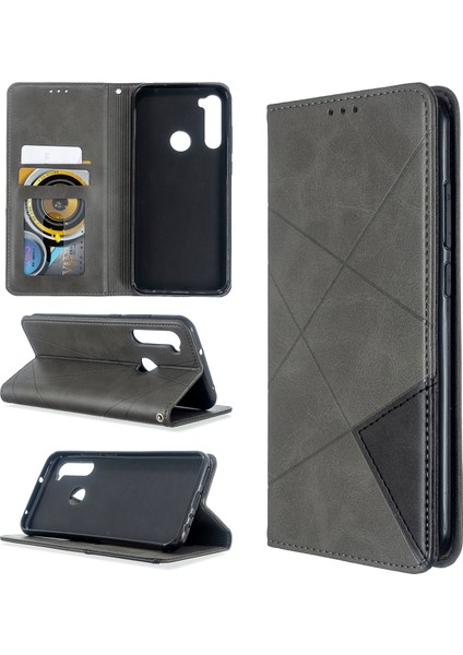 Geometrik Desen Stand Deri Kart Tutucu Xiaomi Redmi Note 8t-Grey (Yurt Dışından)