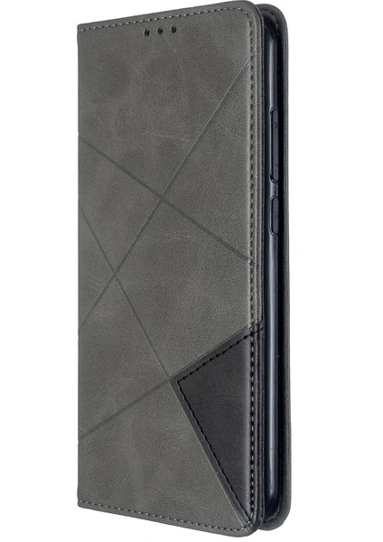 Geometrik Desen Stand Deri Kart Tutucu Xiaomi Redmi Note 8t-Grey (Yurt Dışından)