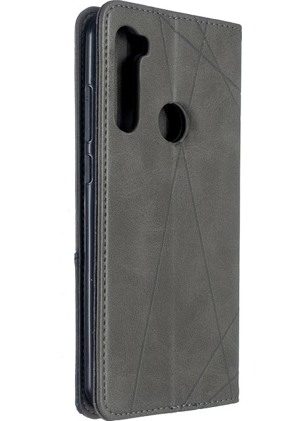 Geometrik Desen Stand Deri Kart Tutucu Xiaomi Redmi Note 8t-Grey (Yurt Dışından)