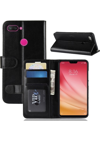 Crazy Horse Cüzdan Standı Deri Cep Telefonu Xiaomi Mi 8 Lite/mi 8 Gençlik (Mı 8x) -Black (Yurt Dışından)