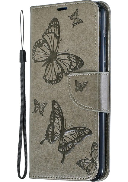 Xiaomi Redmi Için Not 7s /not 7 /note 7 Pro (Hindistan) Pu Deri Dergisi Kelebekler Telefon Case-Grey (Yurt Dışından)