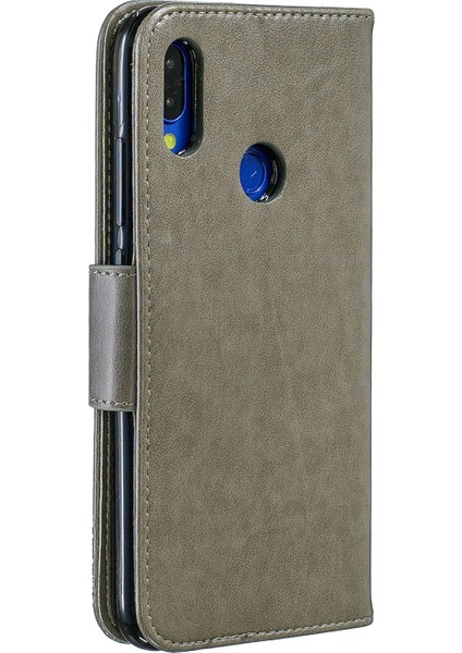 Xiaomi Redmi Için Not 7s /not 7 /note 7 Pro (Hindistan) Pu Deri Dergisi Kelebekler Telefon Case-Grey (Yurt Dışından)