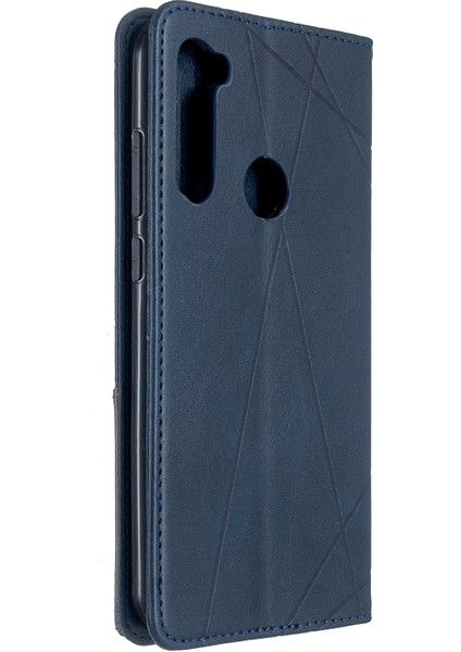 Geometrik Desen Standı Deri Kart Tutucu Xiaomi Redmi Note 8t-Mavi (Yurt Dışından)