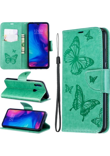 Xiaomi Redmi Için Not 7s /not 7 /note 7 Pro (Hindistan) Pu Deri Dergi Kelebekler Telefon Kılıf Yeşil (Yurt Dışından)