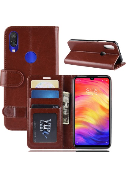 Crazy Horse Pu Deri Stand Cüzdan Flip Casing Xiaomi Redmi Not 7s /not 7 /not 7 Pro (Hindistan) -Brown (Yurt Dışından)