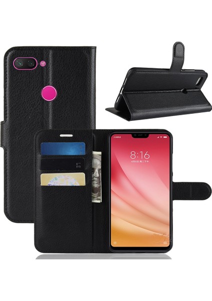 Litchi Doku Cüzdan Deri Mobil Kılıf Xiaomi Mi 8 Lite/mi 8 Gençlik (Mı 8x) -Black (Yurt Dışından)