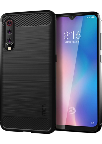 Xiaomi Mi 9-Black Için Karbon Fiber Doku Fırçalanmış Tpu Telefon Kasası (Yurt Dışından)