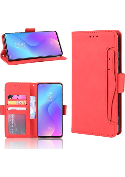 Deri Cüzdan Stand Telefon Kapağı Kılıfı Xiaomi Redmi K20 Pro/redmi K20/MI 9t/mi 9t Pro-Kırmızı (Yurt Dışından)