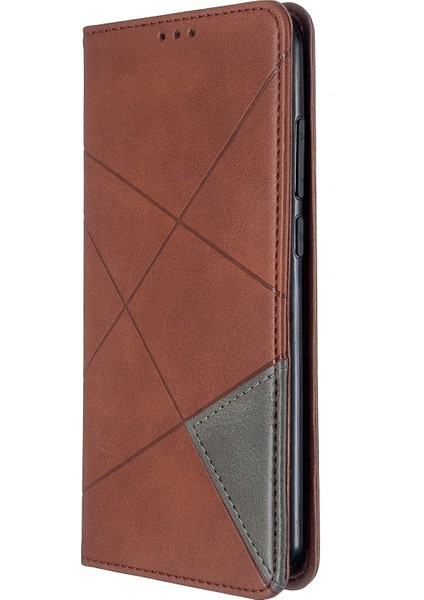 Geometrik Desen Standı Deri Kart Tutucu Xiaomi Redmi Note 8t-Brown (Yurt Dışından)