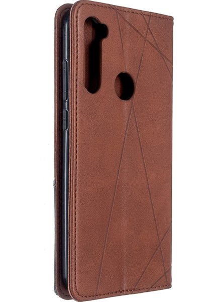 Geometrik Desen Standı Deri Kart Tutucu Xiaomi Redmi Note 8t-Brown (Yurt Dışından)