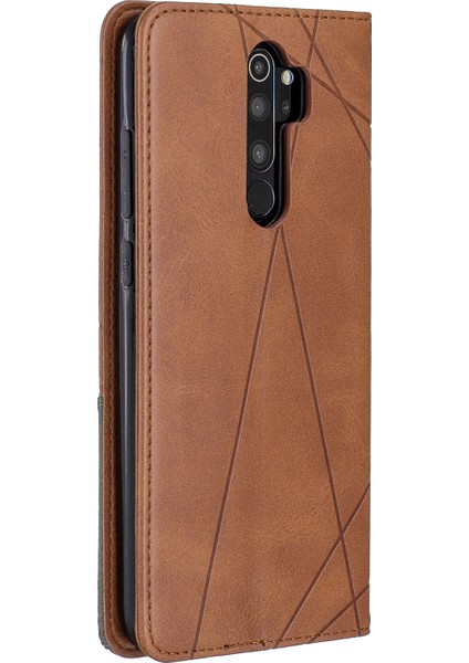 Geometrik Desen Standı Deri Kart Tutucu Xiaomi Redmi Note 8 Pro-Brown (Yurt Dışından)