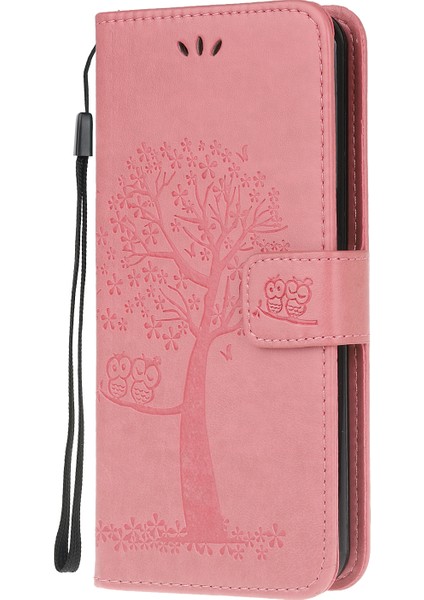 Baskı Ağacı Baykuş Pu Deri Cüzdan Telefon Kapağı Stand ile Xiaomi Redmi Not 8-Pink (Yurt Dışından)