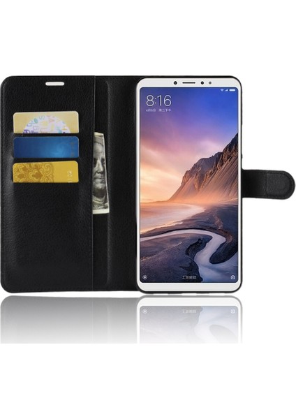 Xiaomi Mi Max 3-Black Için Litchi Cilt Cüzdan Deri Stand Kılıfı (Yurt Dışından)