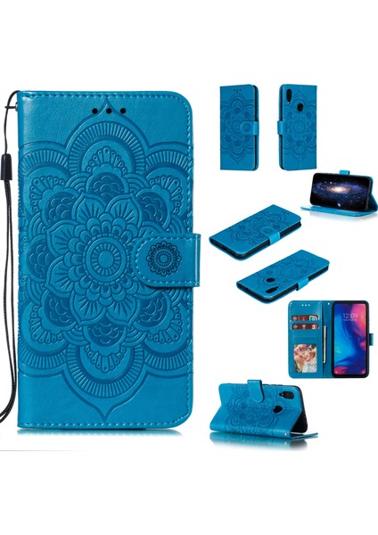 Xiaomi Redmi Için Not 7s/not 7/note 7 Pro (Hindistan) Baskı Mandala Çiçek Deri Cüzdanı Kapak Telefon Kılıf Mavisi (Yurt Dışından)