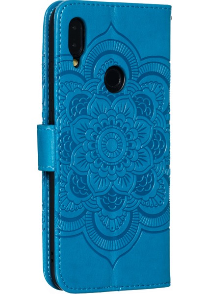 Xiaomi Redmi Için Not 7s/not 7/note 7 Pro (Hindistan) Baskı Mandala Çiçek Deri Cüzdanı Kapak Telefon Kılıf Mavisi (Yurt Dışından)