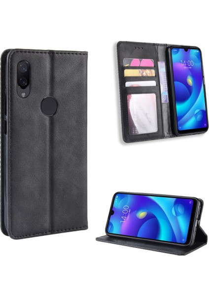 Xiaomi Redmi Için Vintage Style Pu Deri Cüzdan Kapağı Not 7s /not 7 /not 7 Pro (Hindistan) -Black (Yurt Dışından)