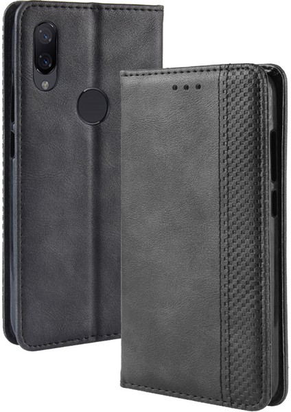 Xiaomi Redmi Için Vintage Style Pu Deri Cüzdan Kapağı Not 7s /not 7 /not 7 Pro (Hindistan) -Black (Yurt Dışından)