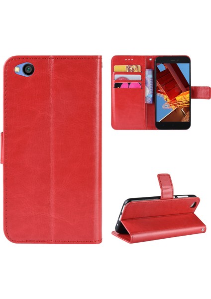 Xiaomi Redmi Go-Red Için Kayışlı Çılgın At Cüzdanı Deri Çantası (Yurt Dışından)