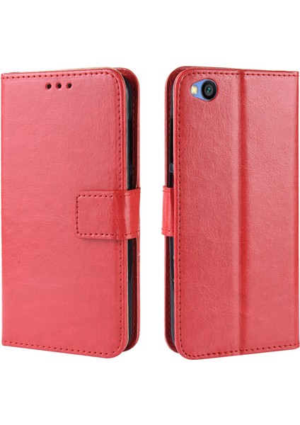 Xiaomi Redmi Go-Red Için Kayışlı Çılgın At Cüzdanı Deri Çantası (Yurt Dışından)