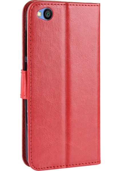 Xiaomi Redmi Go-Red Için Kayışlı Çılgın At Cüzdanı Deri Çantası (Yurt Dışından)
