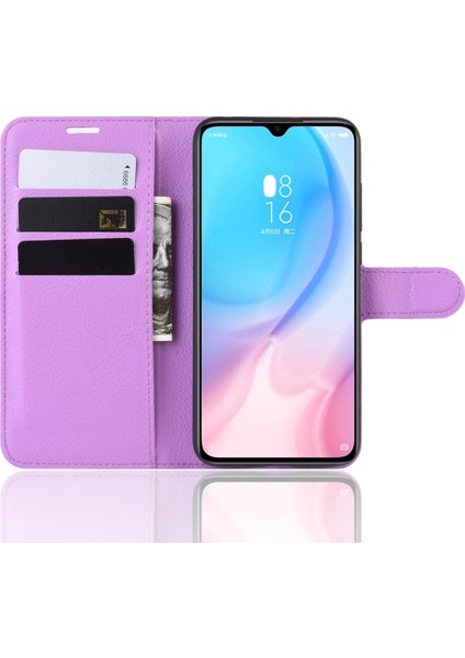 Xiaomi Mi Cc9/ Mi Cc9 Meitu Edition/ Mi 9 Lite-Mor Için Litchi Deri Deri Cüzdan Kılıfı (Yurt Dışından)