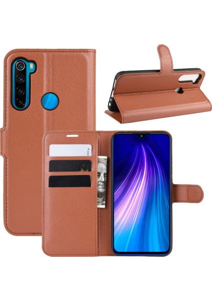 Xiaomi Redmi Için Litchi Cilt Tasarım Deri Kılıfı Not 8t-Brown (Yurt Dışından)
