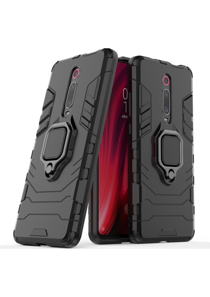 Dönen Yüzük Kickstand Zırh Tarzı Pc+Tpu Xiaomi Redmi K20/K20 Pro-Black Için Koruyucu Kılıf (Yurt Dışından)